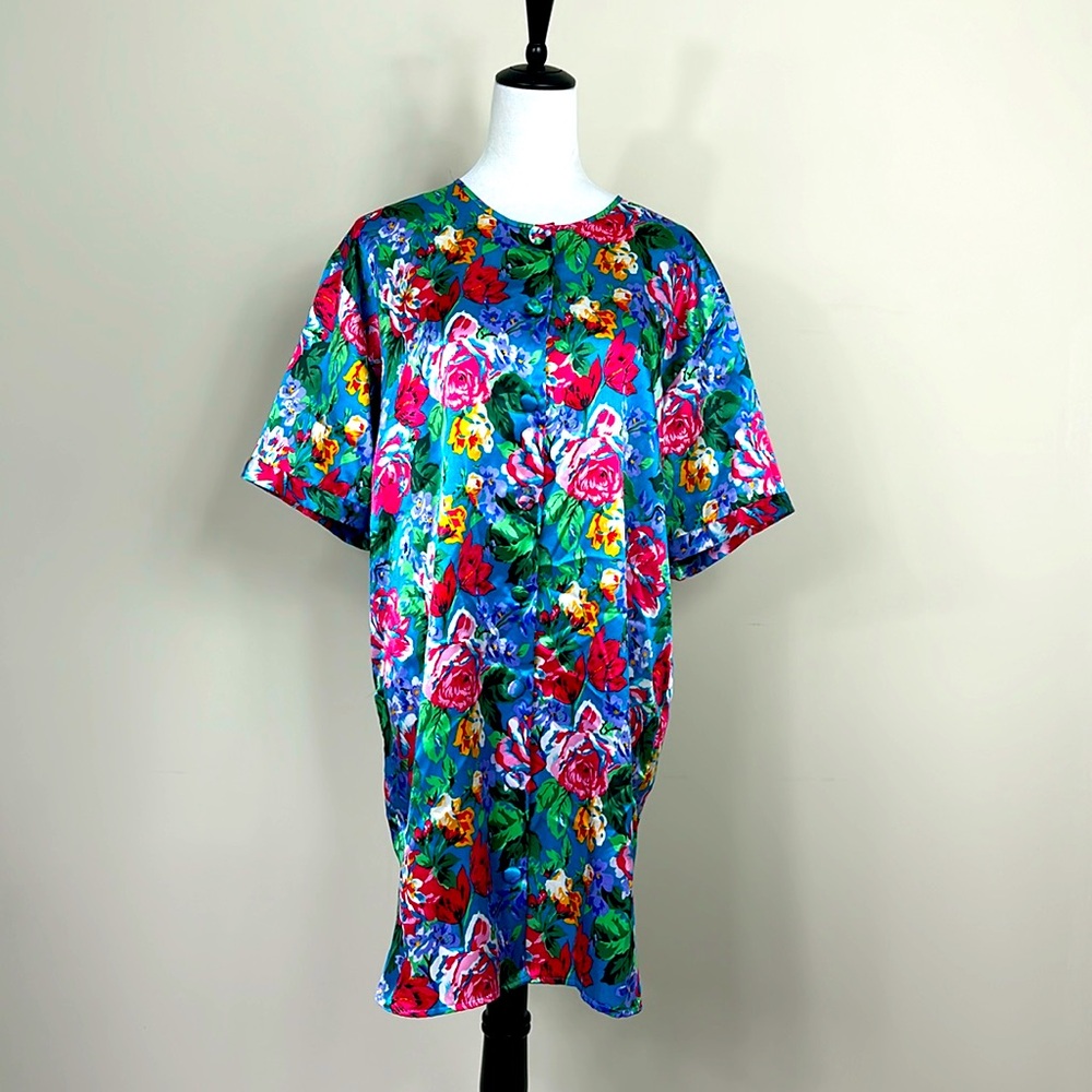 Vintage Satin and Beaux Floral Satin NightShirt Nightie Size M